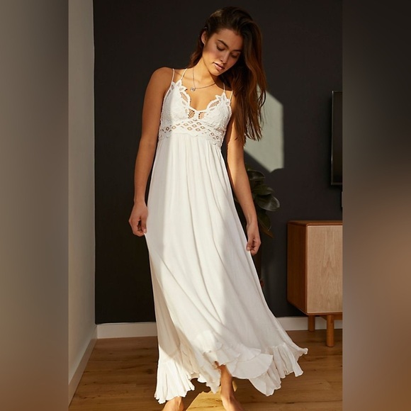 Free People Adella Maxi Floral Lace V-neck Strap Back Dress white Size S - Picture 7 of 9